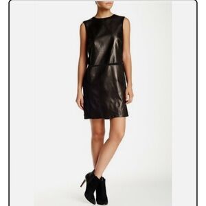Vince sleeveless black silk leather panel women’s mini dress